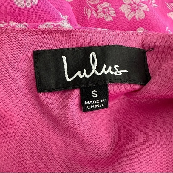 Lulu's Cornelia Pink Floral Ruffled Wrap Midi Dress small - Picture 7 of 7